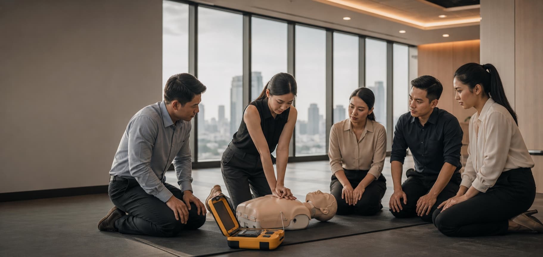 ภาพตัวอย่างการฝึก CPR และ AED ในองค์กร